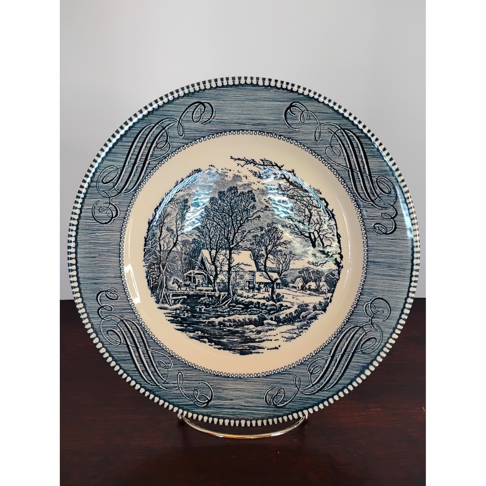 Royal Currier and Ives Blue White The Old Grist Mill Dinner Plate 10" Vintage